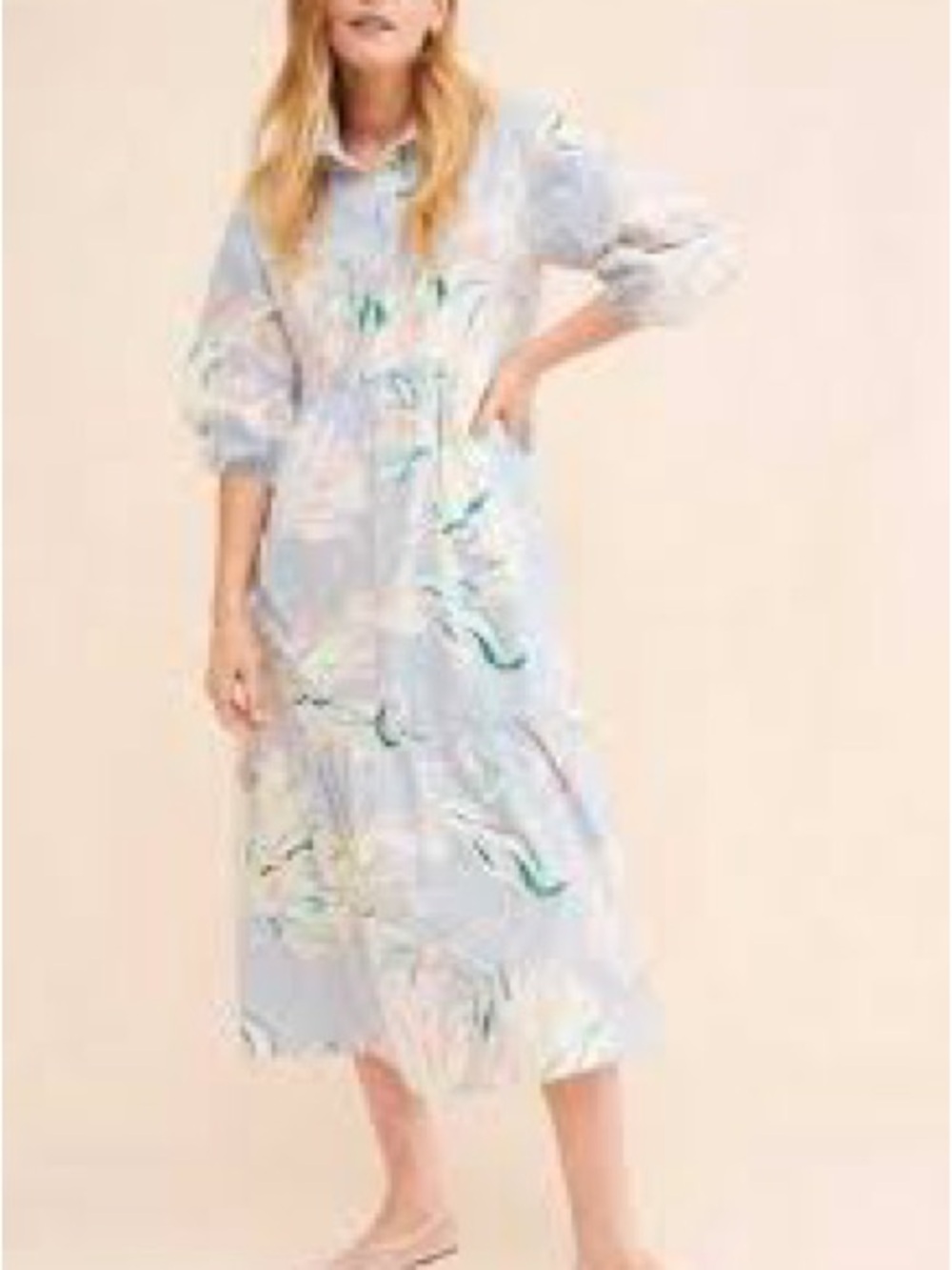 Maeve Bettina Tiered Shirt Dress Women XL Petite Blue Floral Midi